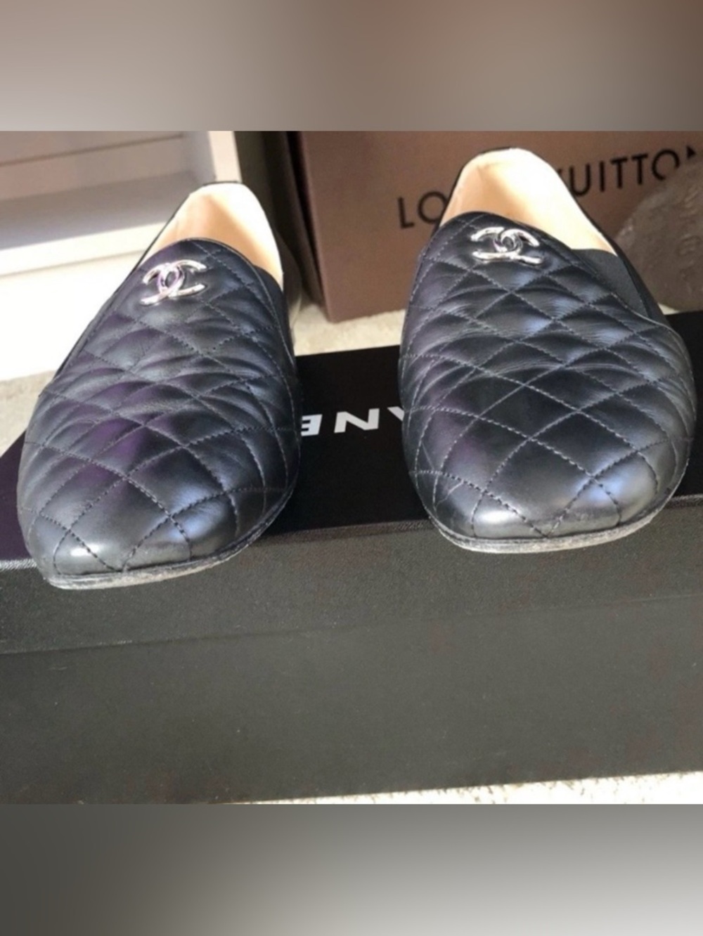 CHANEL Black Quilted Leather CC Logo Loafers - Picture 3 of 11
